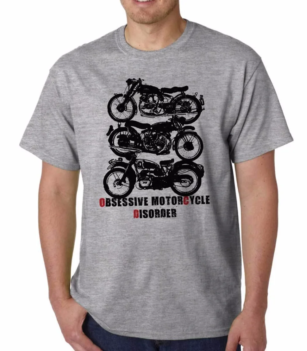 Short Sleeve Cotton Man Clothing Homme Obsessive Motorcycle Disorder Hot Sale Vintage Biker  Print Tee Shirt Digital Printing