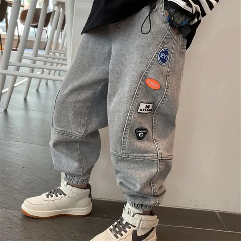 

2025 New Spring and Autumn Teenage Boys Korean Fashion Outwear Trousers Children's Leggings Casual Pants 3 5 8 10 12Y Boys Jeans