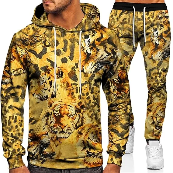 

Мужской комплект с капюшоном, пуловер с 3D принтом тигра, комплект с капюшоном в стиле Харадзюку, повседневная куртка, толстовка, спортивный костюм для бега