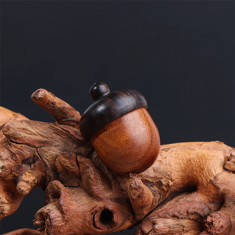 1pcs Mini Solid Wood Pill Case Portable Tablets Storage Sealed Can Acorn Shape Sandalwood Medicine Box Container Key Chain Phial