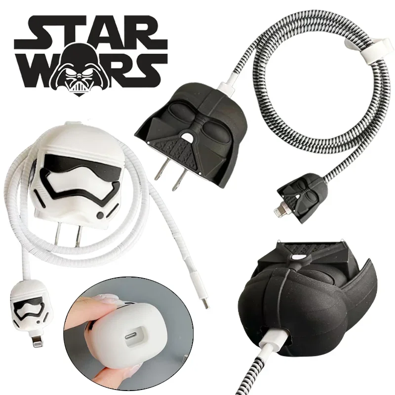 Star Wars Charger Protector for Apple 18w/20w Adapter Case Cartoon Cable Bites Wrap Anti-bite Line Cord Winding Wire Soft Cover