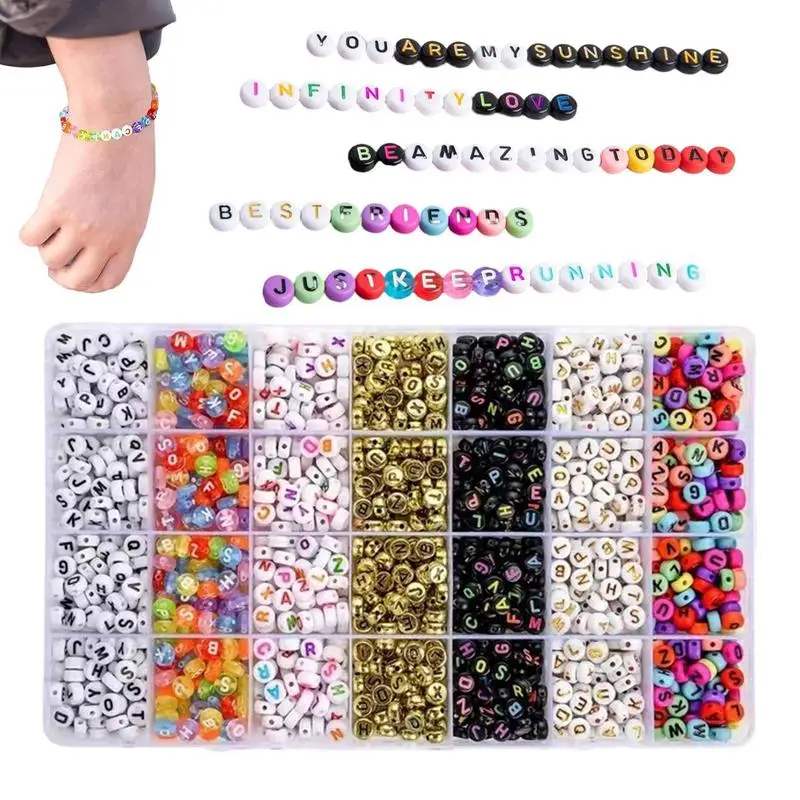 Letter Beads For Bracelets 1400X Number Beads Heart Happy Face Beads 4x7mm Preppy Jewelry Making Beads Kit Includes 28 Grid Box