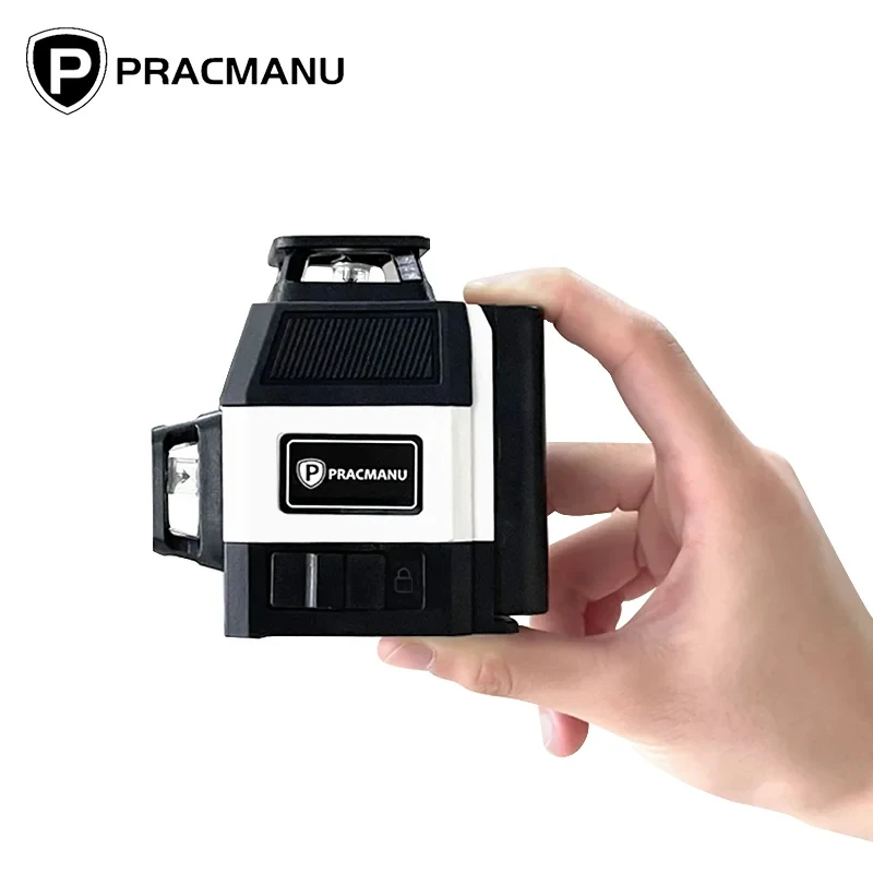 Pracmanu-Mini Nível Laser 3D, 12 Linhas, 360 Linha Transversal Auto-Nivelante, Horizontal e Vertical, Raio Verde Super Poderoso