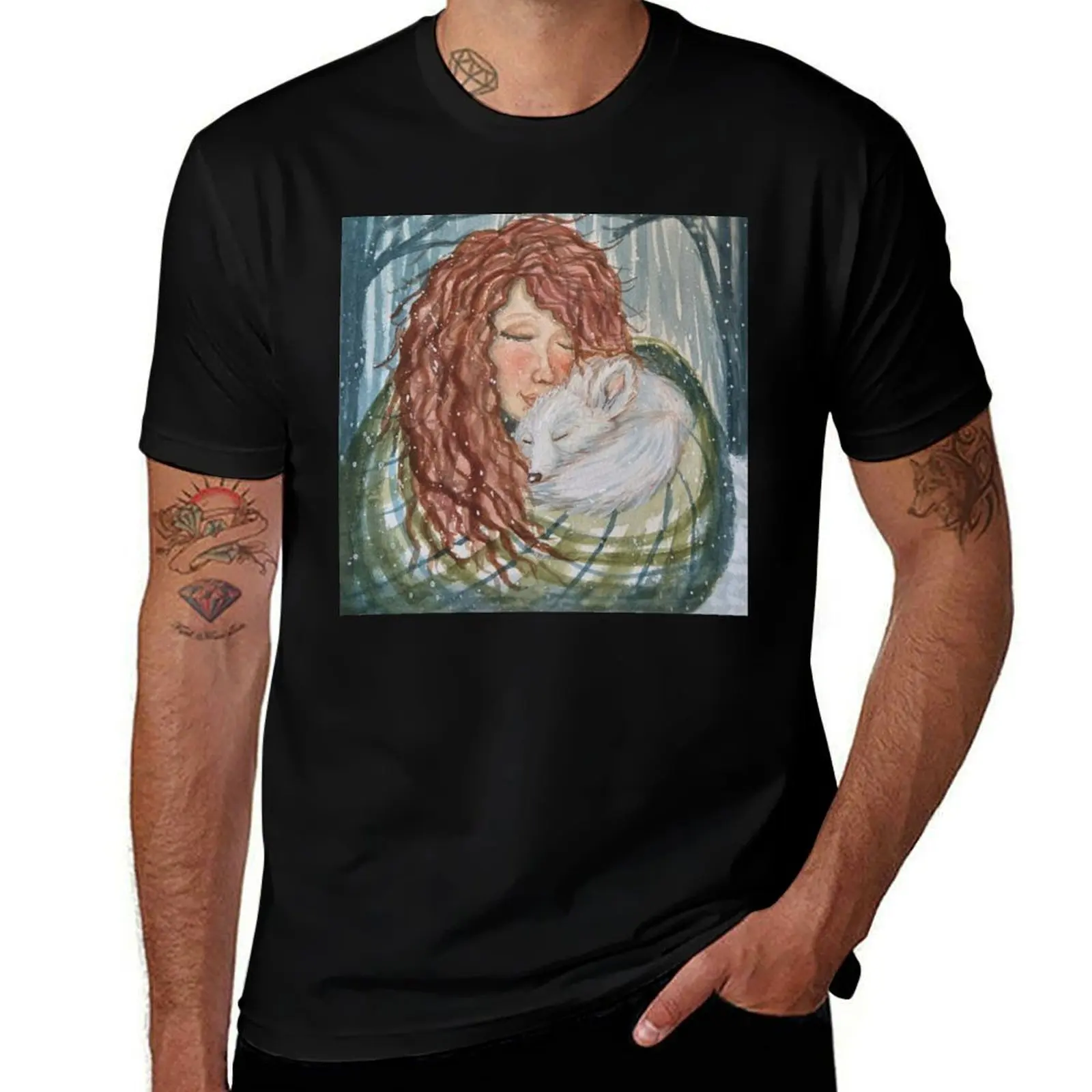 

Girl with Arctic Fox Friend T-Shirt anime tees Aesthetic clothing mens fashion