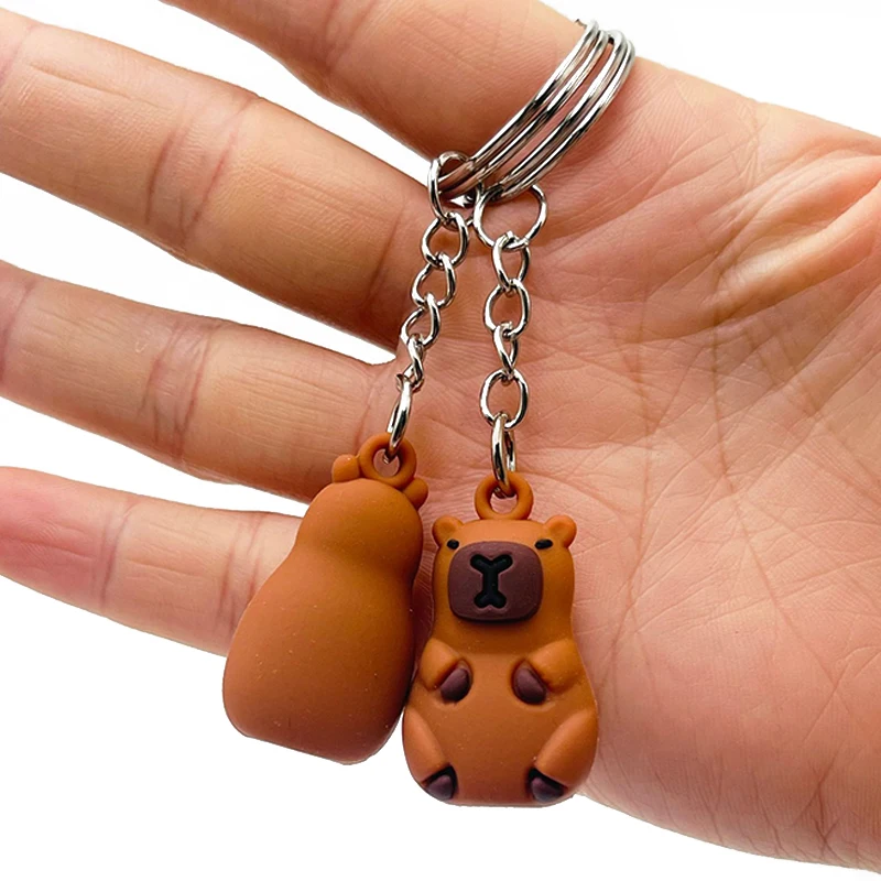 Kawaii Capybara Keyring Cartoon 3D Animal Keychain PVC Key Holder Bag Pendant Backpack Hanging Decoration Couple Gifts