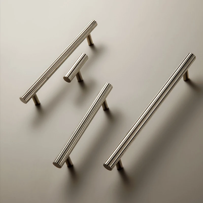 Goo-Ki Solid Brass Striped Cabinet Handles Linear Knurled Titanium Silver Drawer Handles T-Bar Kitchen Cabinet Pull Hardware