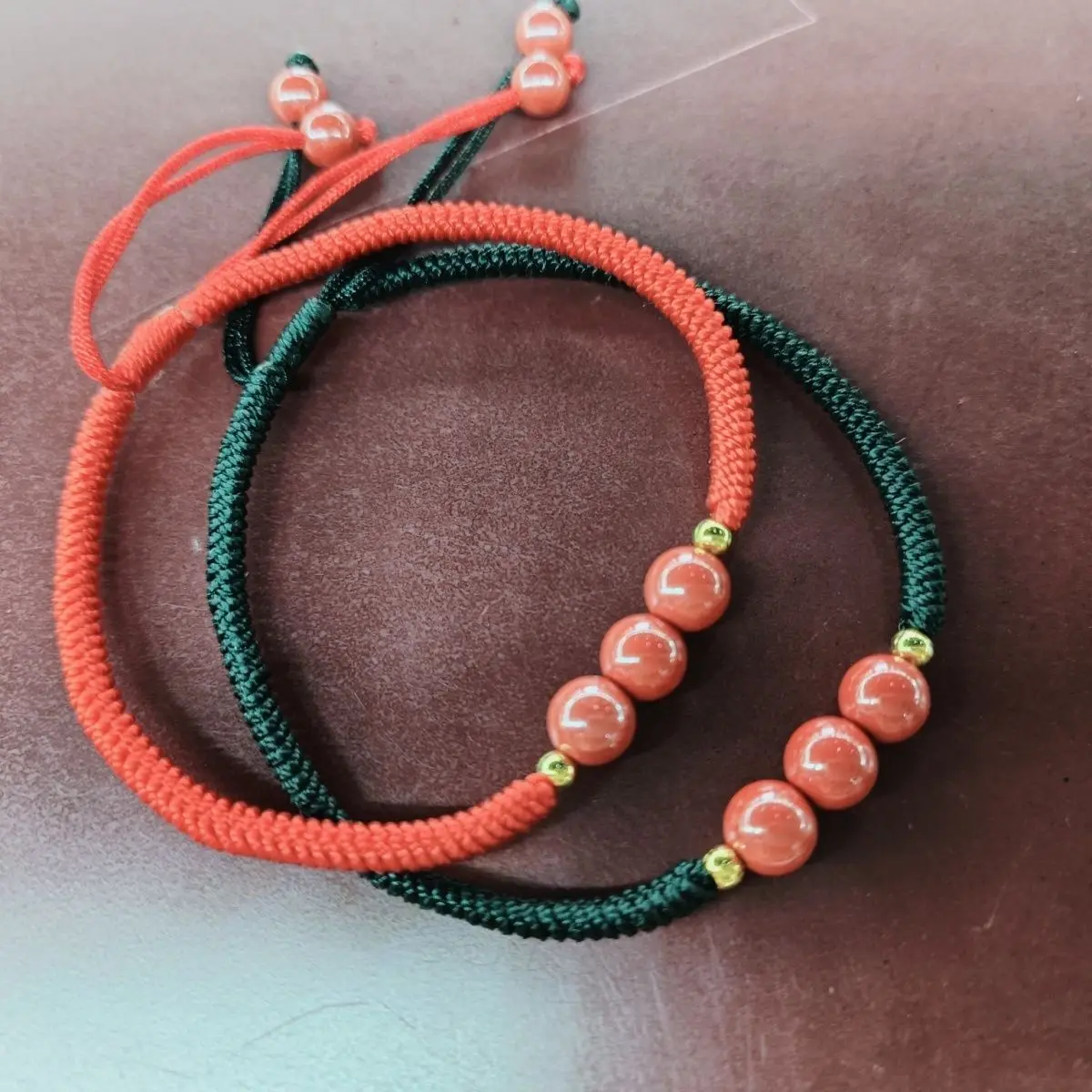 Pure Hand-woven Four-line Double-layer Nine-turn Diamond Knot with Emperor Sand Round Beads Cinnabar Hand Rope Lovers Jewelry