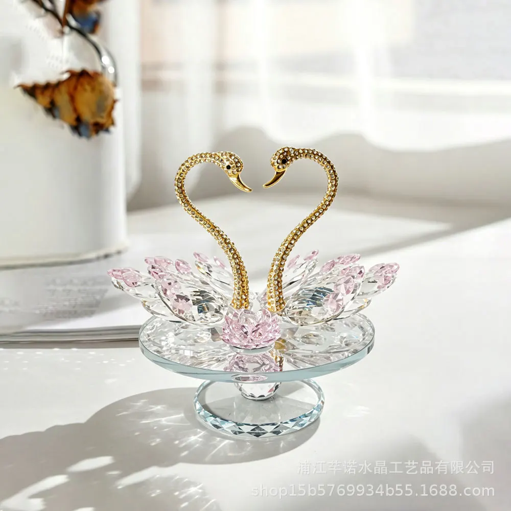 DSA rotating diamond crystal swan ornament home decoration holiday gift crystal swan crafts