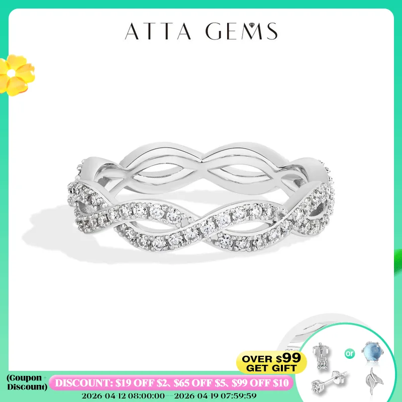 

ATTAGEMS Twist Design сверкающее кольцо с муассанитом для женщин, стерлинговое серебро s925, полое волнистое кольцо, обручальное свадебное ювелирное украшение