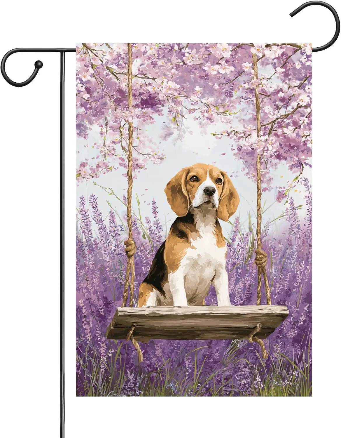 Bandera de jardín Hello Spring Beagle de 12x18 pulgadas, doble cara, con diseño de flor de cerezo y lavanda, decoración de temporada para casa de campo, Holi AAS