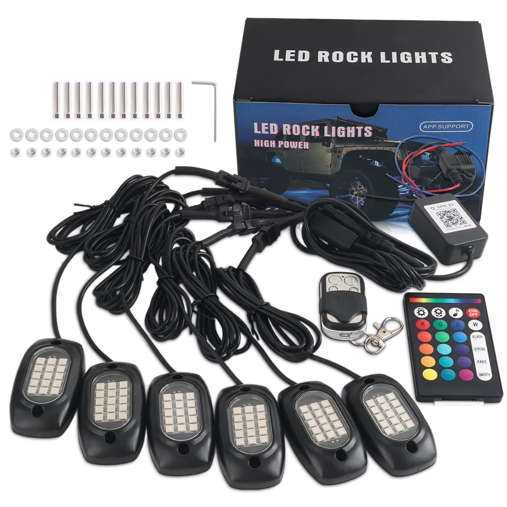 

4/5/6 Pods RGB LED Rock Light Kit Symphony Moving Ambient Underglow Neon Music Lamps Bluetooth App Remote for Truck Accessories