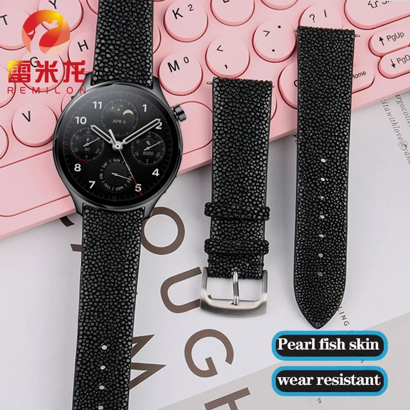 20mm 22mm Devil Pearl Fish Skin Watch Band for Huawei Tissot Omega Mido Wear Scratch Resistant Watchband Strap  Black Blue Red