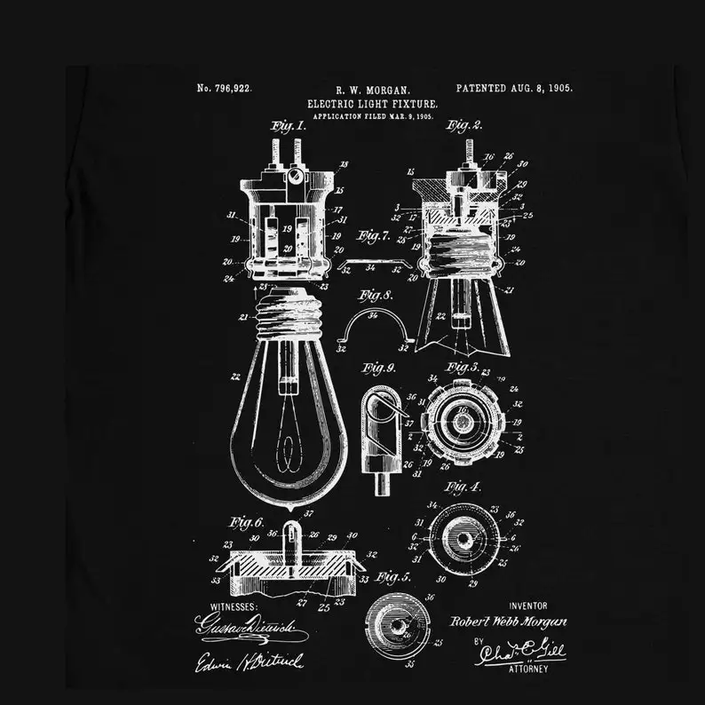 Electric-light Fixture Bulb Patent T-shirt Mens Gift Idea 100% Cotton Birthday Present