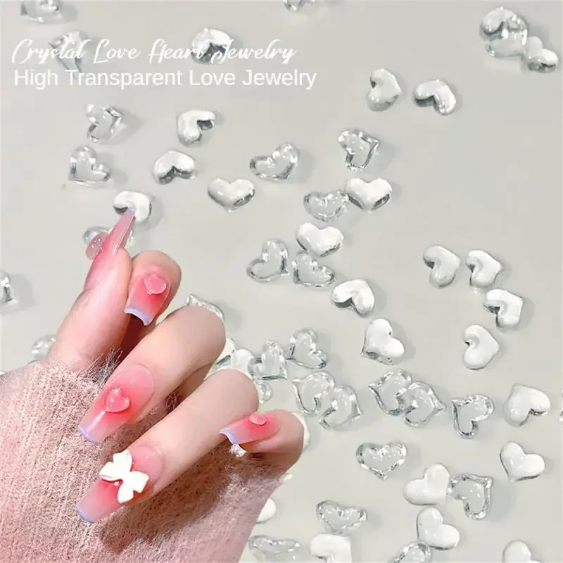 Manicure Ice Transparent Resin Heart Nail Art Charms 3D Kawaii Clear Love Crystal Rhinestone Nail Decorations Ornament