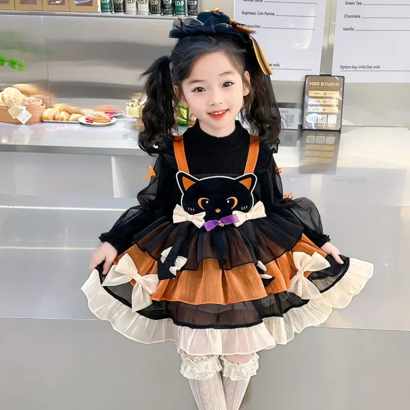 

Halloween Girl Dress for Kid Children's CosPlay Lolita Cosplay Princess Dress Outfit Carnival Birthday Party Gifts Black Orange