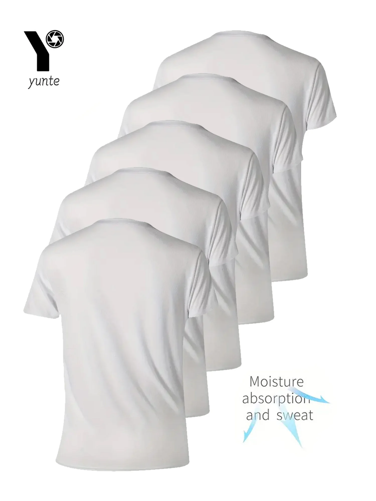 Round Neck T-Shirt 5-Piece White Ultra-Light Men's Quick-Drying Breathable Sweat-Absorbent Shirt Suitable for Fitness Gym and Ru image 2