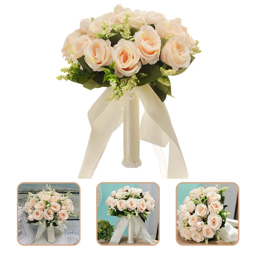 

Colored Artificial Rose Wedding Hand Bouquet Elegant Floral Design with Ribbon for Bridal Shower Engagement