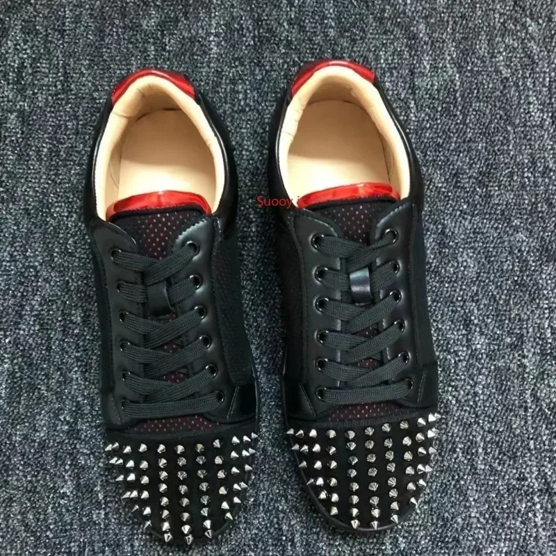 Luxury Shoes Men's Shoes Red Sole Shoes Leather Rivet Men and  Casual  black Casual Sports  Rivet