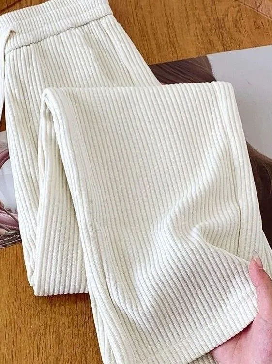 

White Slim Wide Leg Pants Women's Casual Straight Cut Trousers Spring Autumn Small Size Versatile Flannel Pants