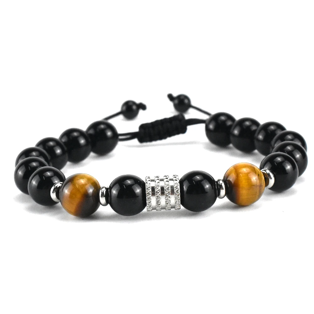 Fashion Natural Black Obsidian Tiger Eye Beads Bracelets For Men Handmake Braided Bangle Couple Jewelry Gift Pulsera Hombre