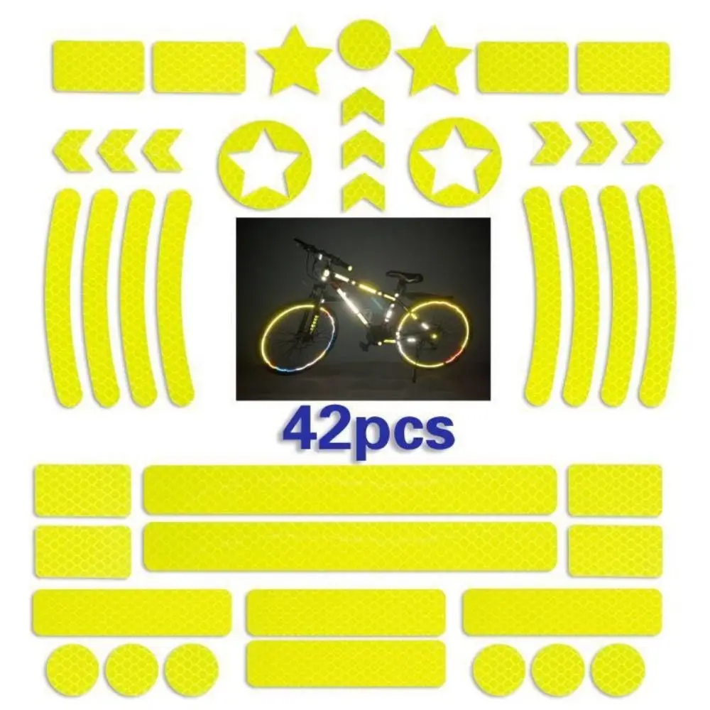 42Pcs/Set Waterproof Reflective Bicycle Stickers Protective Multicolor Night Safety Stickers High Visibility Warning