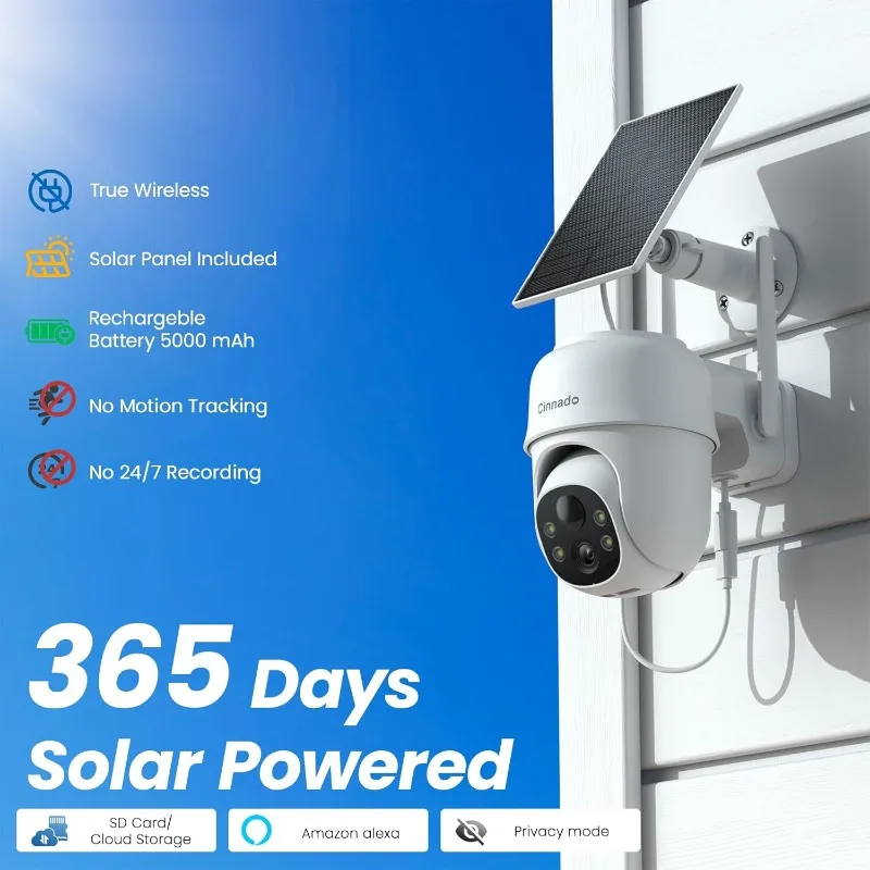 2K Cameras for Home Security-2.4G WiFi Outdoor Camera Wireless Solar/Battery Powered with solar panel, 360° Viewing, AI Human De
