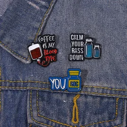Coffee Enamel Pins Decorative for Backpack Calm Down Letter Brooch Jewelry  for Clothes Punk Gothic Lapel Badge for Friend Gifts