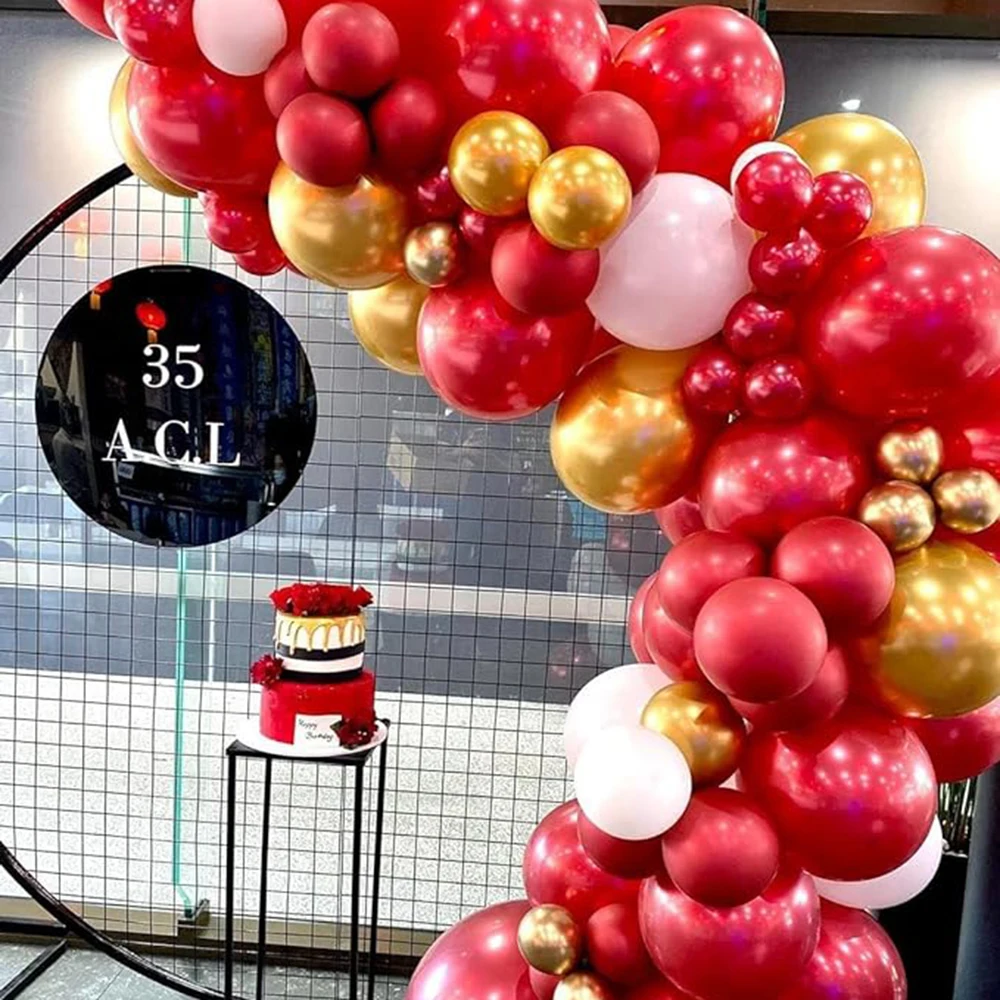 Kit de Ballons Rouges en Latex avec Confettis Dorés Métalliques, Guirxiété en Arc pour Décoration de Nouvel An, ixd'Anniversaire, Mariage, Remise de Diplôme, 2024