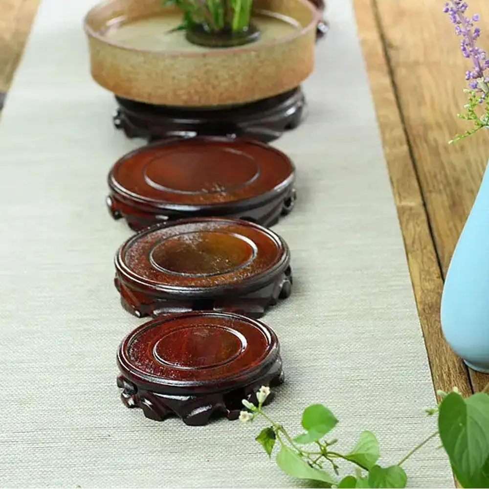 Durable Wooden Planters Stand Round Pot Trays Plant Caddy Stand Ornaments Display Fish Tank Vase Seat Flower Pot Tray