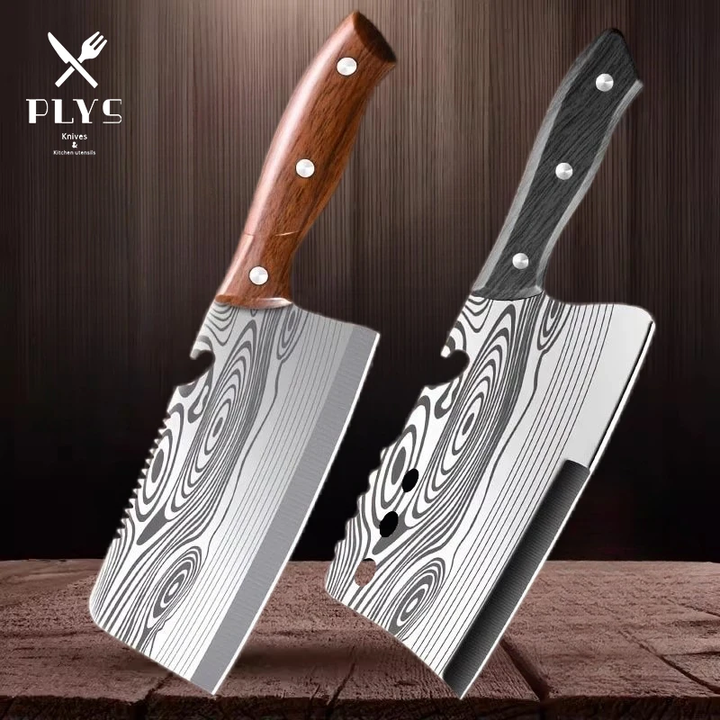 PLYS Damascus Kitchen Knife, Home Cooking Sharp Meat Cleaver Wooden Handle Chopping Knife, Chef's Special Fish Slicing Knife