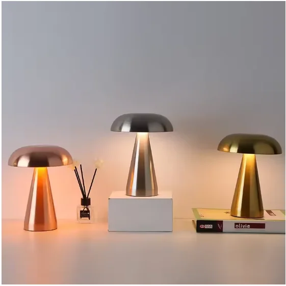 Retro Mushroom LED Table Lamp Touch Sensor Rechargeable Bedside Reading Light for Bedroom Restaurant Bar Decor