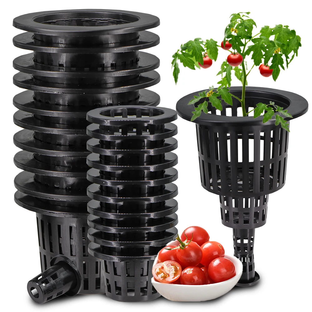 10PCS Black Hydroponics Net Cup Wide Lip Heavy Duty Plastic Slotted Mesh Bucket Basket Garden Pot for Aquaponics Planting Orchid