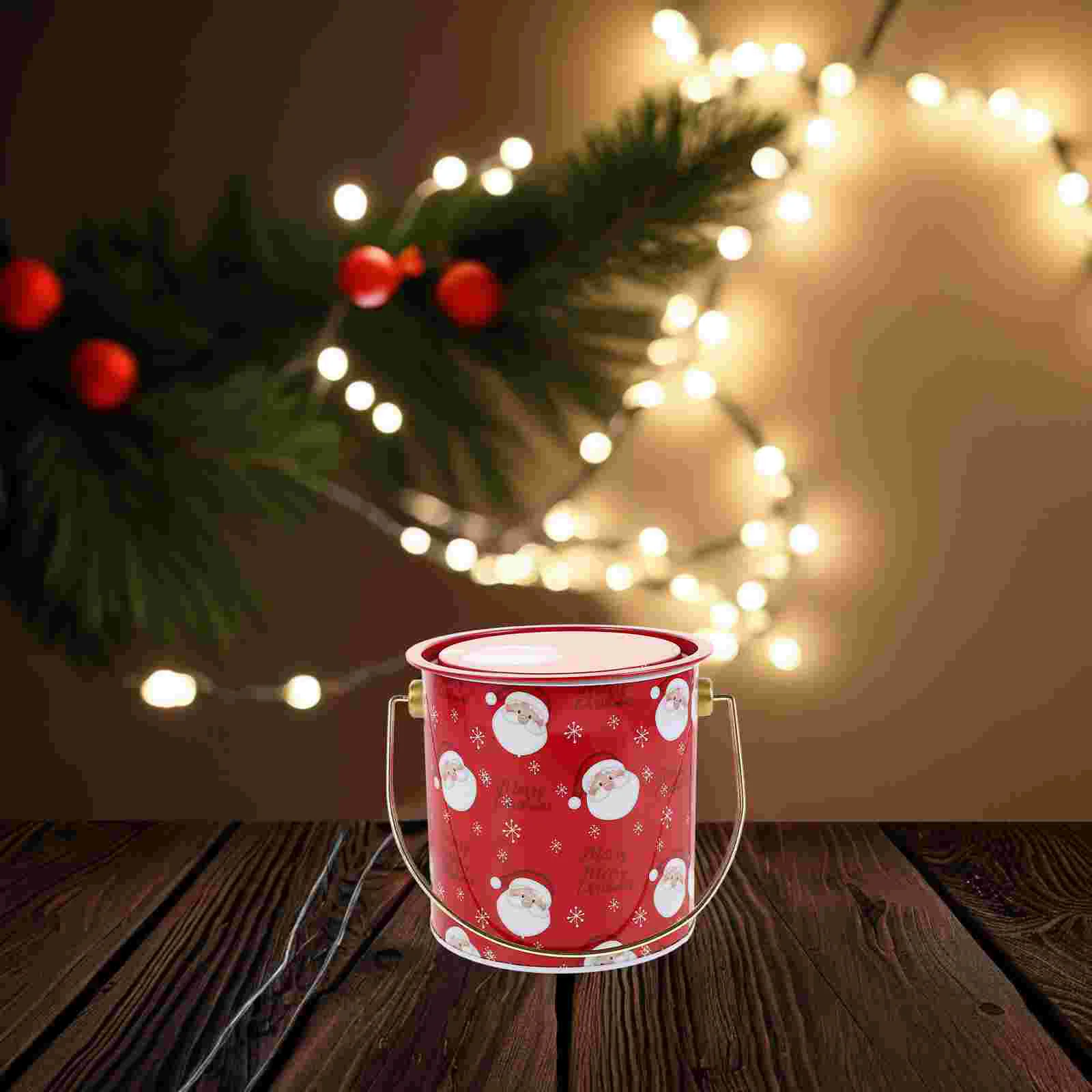 

Portable Storage Bucket Christmas Party Buckets Kids Gifts Cookie for Snack Treat Containers Presents with Lid Jar Winter