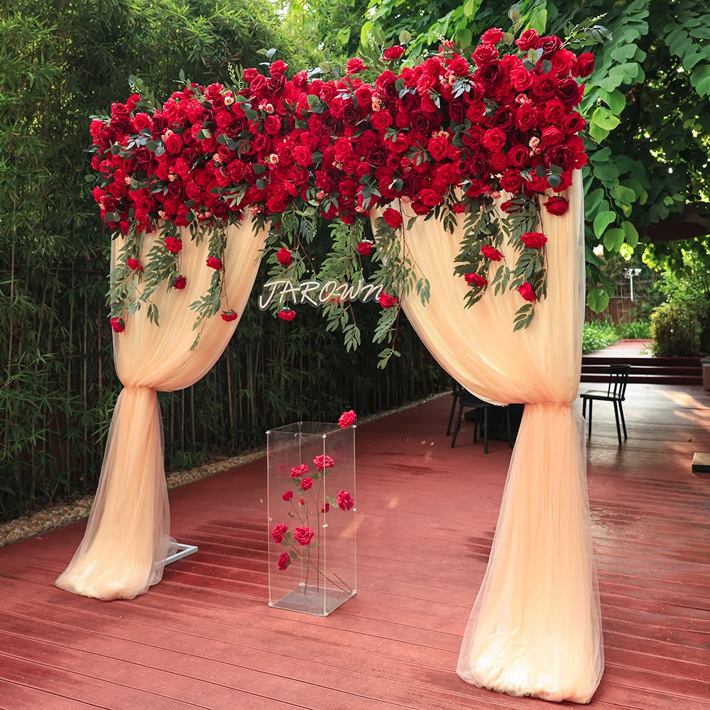 Luxury Artificial Red Rose Greens Cloth Flower Arrangement for Birthday Party Backdrop Decoration Outdoor Event Props Customize