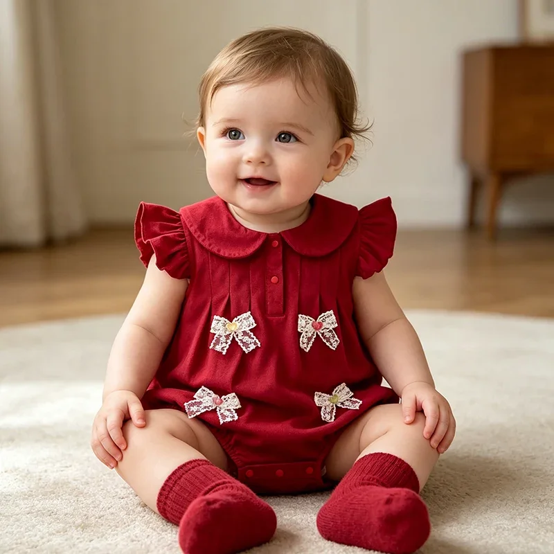 2026 New Summer Infant Baby Girls Bodysuits Flying sleeve cotton splicing Toddler Baby Girls Jumpsuit 0-24M Baby Girl Clothing