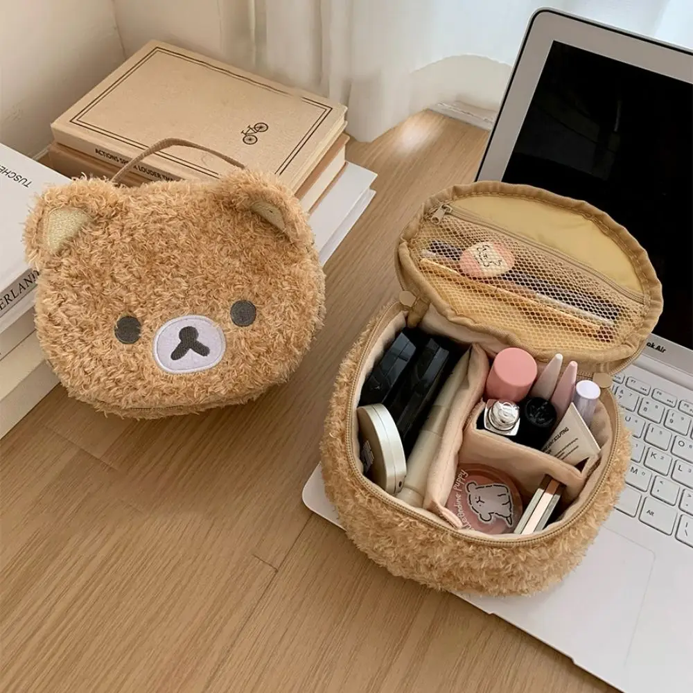 

Large Capacity Bear Cosmetic Storage Bag Portable Handle Built In Partition Makeup Pouch Large Opening Mouth Toiletry Bag