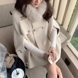 2024 Autumn Winter Women Woolen Coat Jacket Female Sleeveless Cloak Jackets Elegant Single Breasted Solid Color Korean Style New