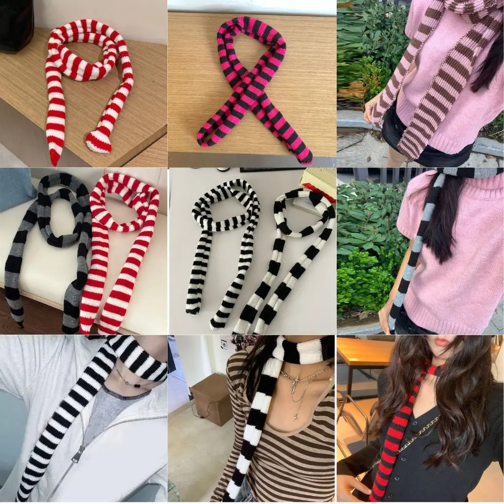 Y2k Style Stripe Scarf Women Girls Goth Punk Long Knitted Scarves Fashion Lady Clothes Decorate Scarf 2024 New Neckerchief