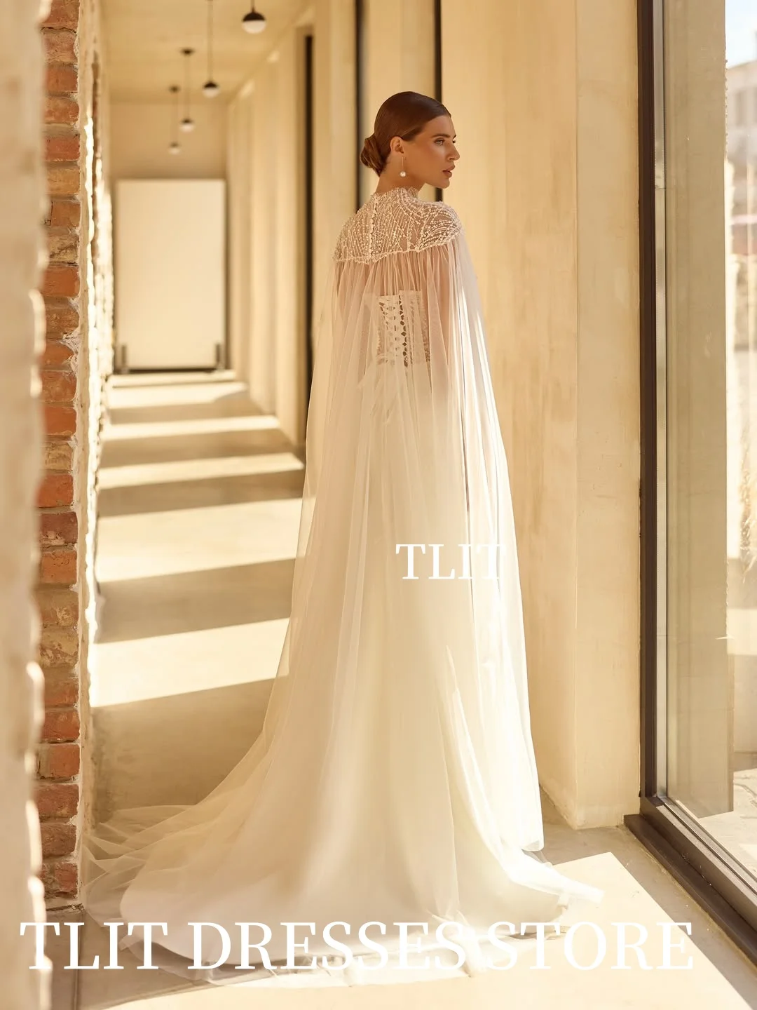 Luksusowe suknie ślubne typu syrena z koronki, szyte na miarę, z dekoltem w serduszko, zdobione perłami, suknie ślubne z koralikami i szalem.