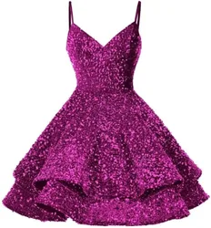 Customized Sexy V Neck Short Homecoming Dresses Sparkly Sequined Suspenders Strapless Cocktail Dress Cascading Ruffle Vestidos D