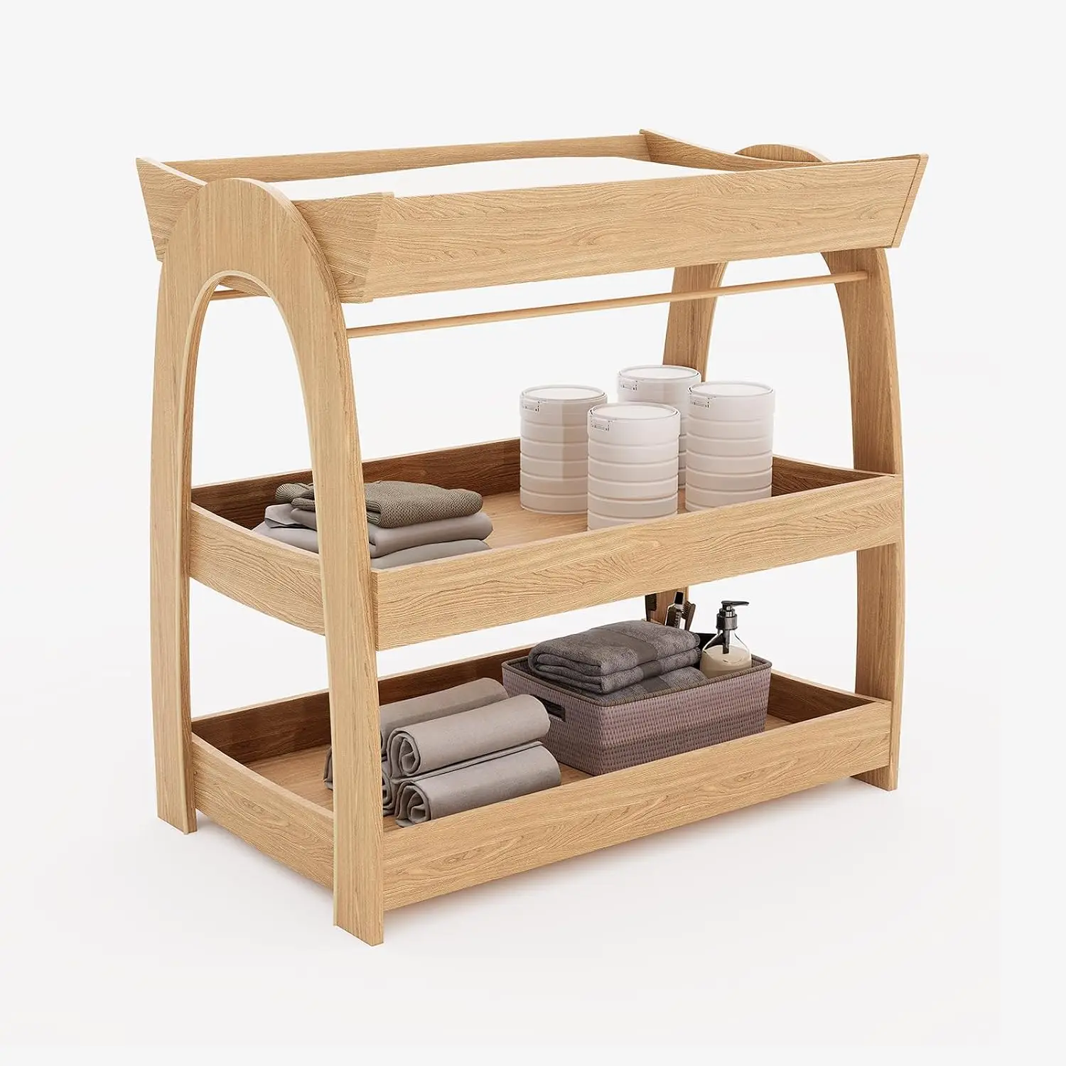 Baby Changing Table, Wood Diaper Changing Table with 2-Tier Storage Shelves, Wooden Baby Changing Station for Nursery, Modern Ch