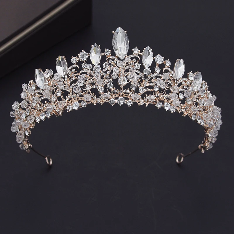 Luxury Handmade Beads Crystal Tiaras Wedding Crown Bridal Hair Jewelry Royal Queen Bride Diadem Headdress Head Ornaments