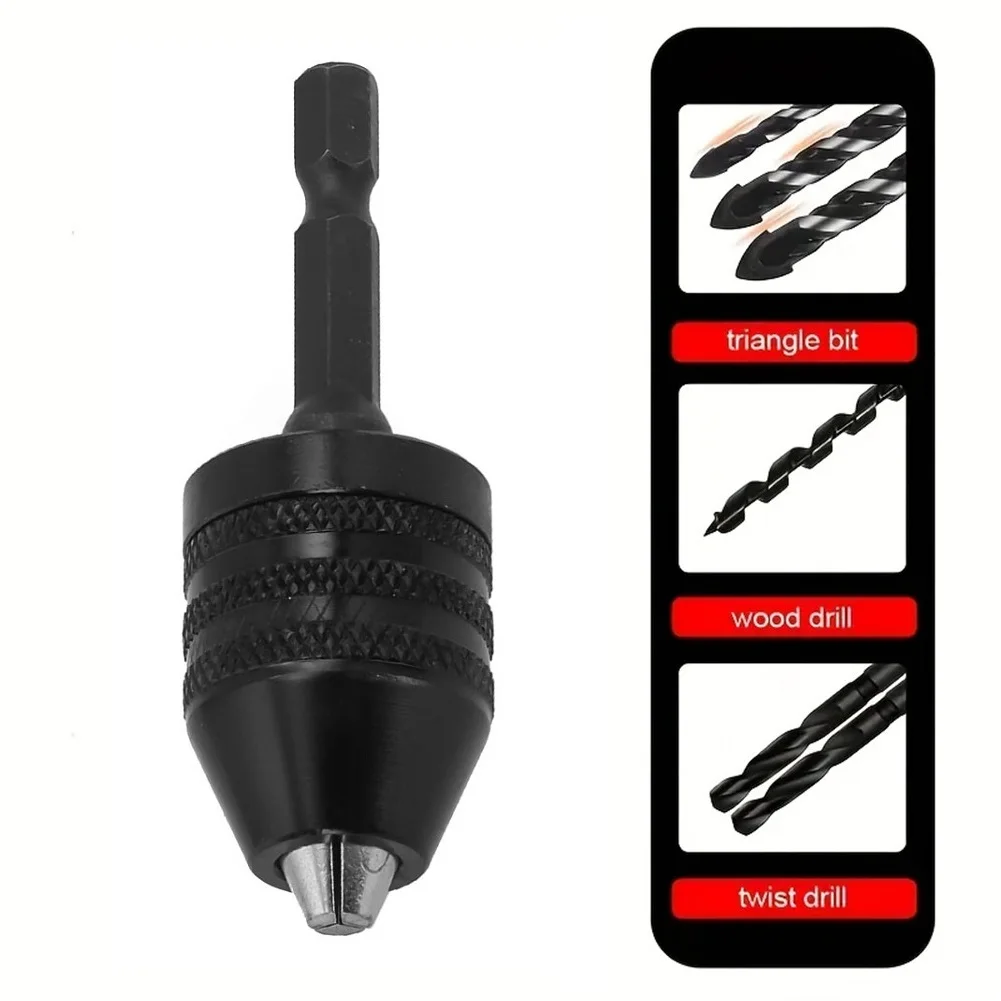 1pc Drill Chuck Adaptor 0.3-8mm Self-Tighten Collet 1/4in Hex Shank For Impact Drivers & Quick-change Adapter Converter Tools