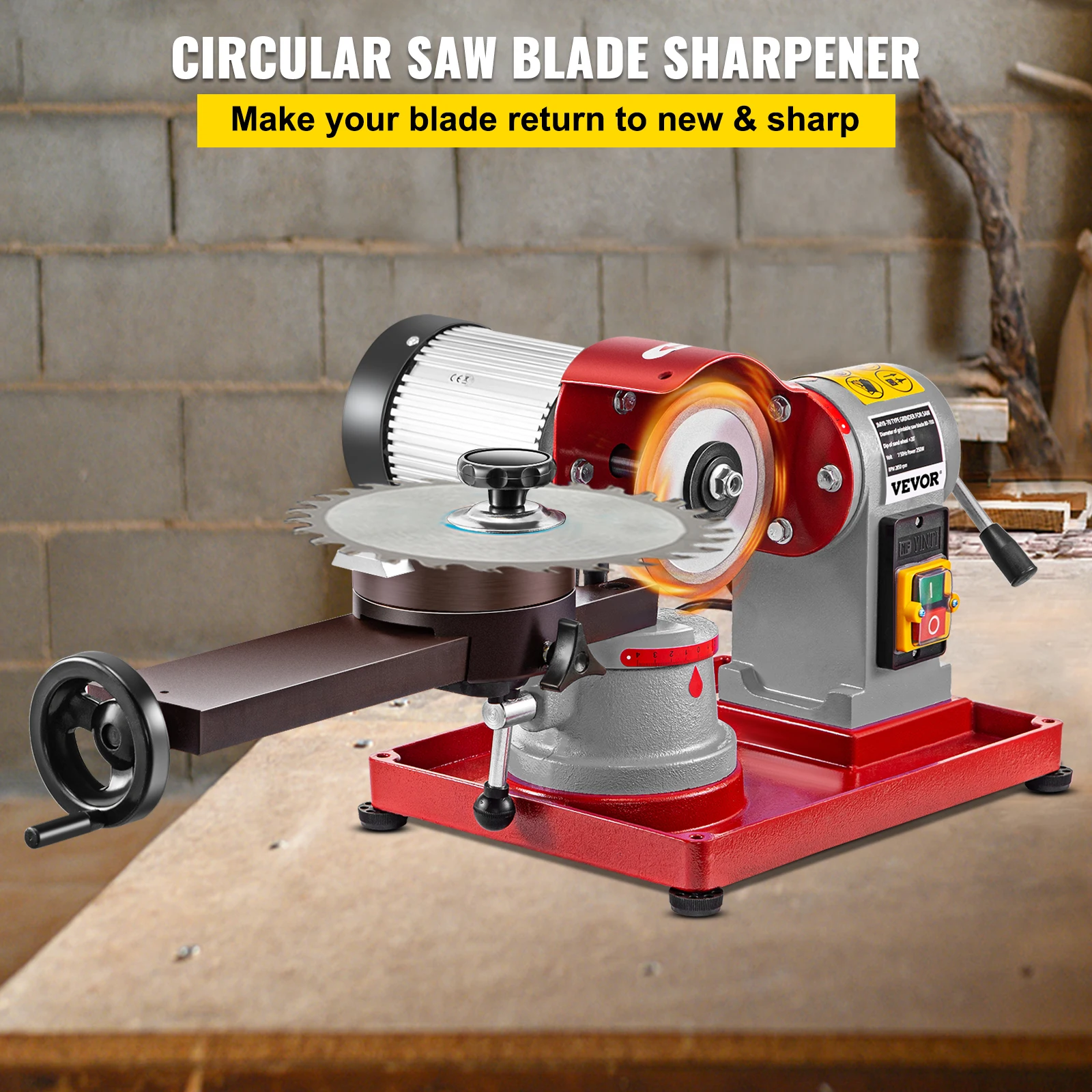 VEVOR Affilatrice Per Lama 370 W Velocità 3400 RPM Affilatrice per Seghe con Scala e 4 Croce per Il Taglio di Alluminio Legno e Materiali Plastici e Tipi di Lame per Seghe Circolari in Metallo Duro
