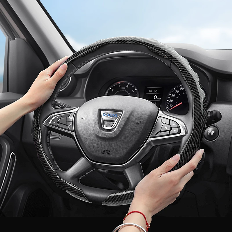 Geeignet für Dacia Carbonfaser-Textur Lenkradabdeckung mit Snap-On Wellenförmigem Sportdesign Schutzgehäuse für Modelle wie Sandero Stepway, Duster, Jogger, Bigster, Spring, Electric, Cargo, Logan,