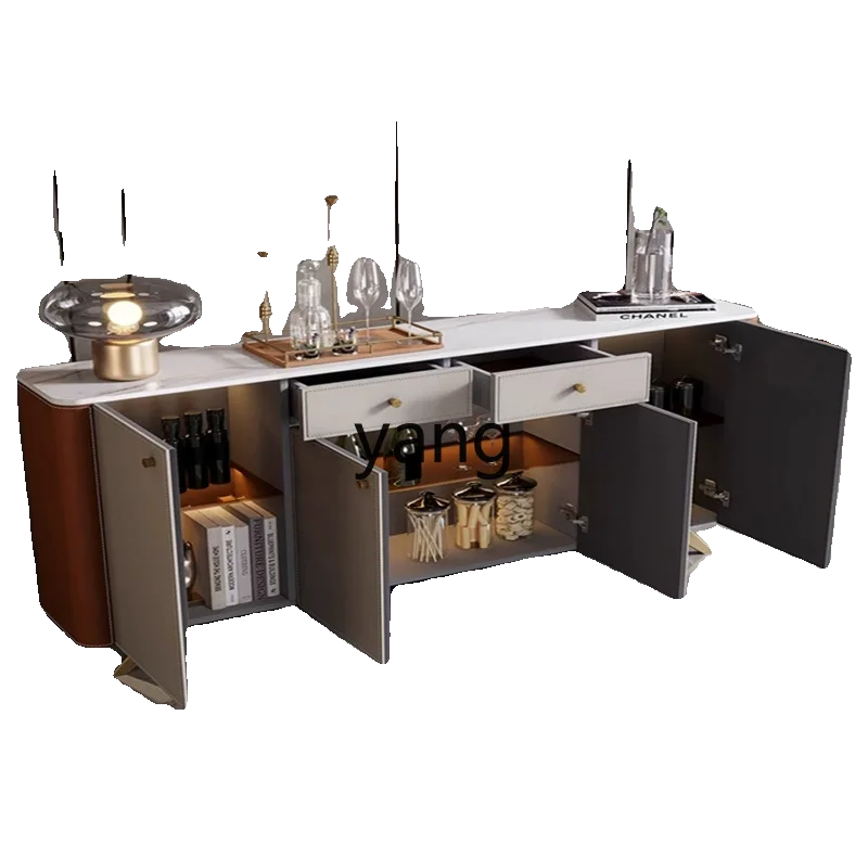 

LTT light luxury saddle skin rock slab dining side cabinet modern living room solid wood mystery cabinet
