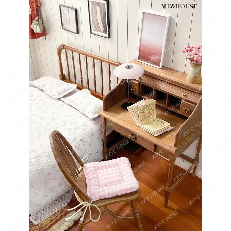 

SLDollhouse study Room Accessories Mini Furniture Retro shutter desk