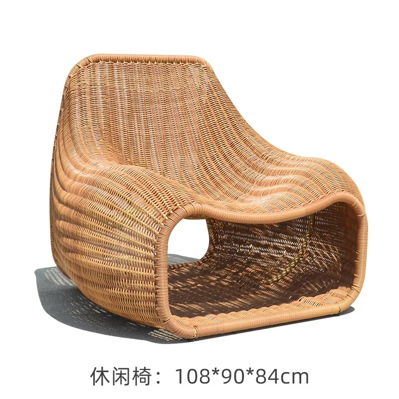 Nordic outdoor rattan single sofa chair, hotel homestay designer leisure villa garden courtyard rattan chair furniture