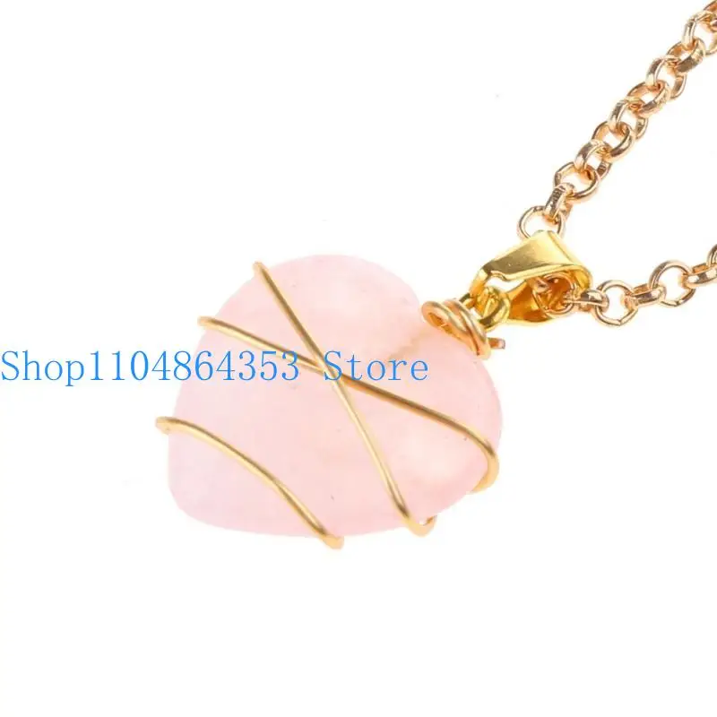 652F Pink Heart Diamond Castle Necklaces Wrapped Heart Pendant Jewelry for Women
