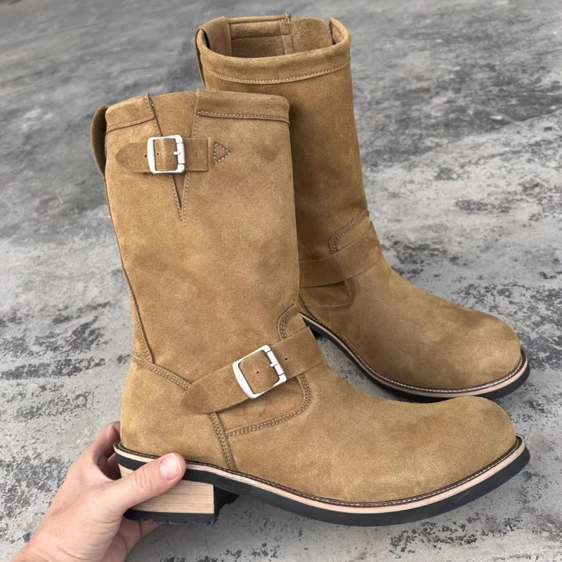 

Мотоботы в стиле ретро, мужские, черные, с пряжками, из черной кожи, челси, ботинки для мотоциклистов, женские ботинки